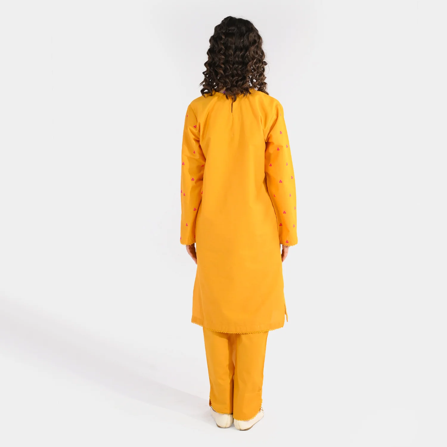 Girls Cotton Poplin Embroidered 2Pcs Yaad - Mustard - Image 6