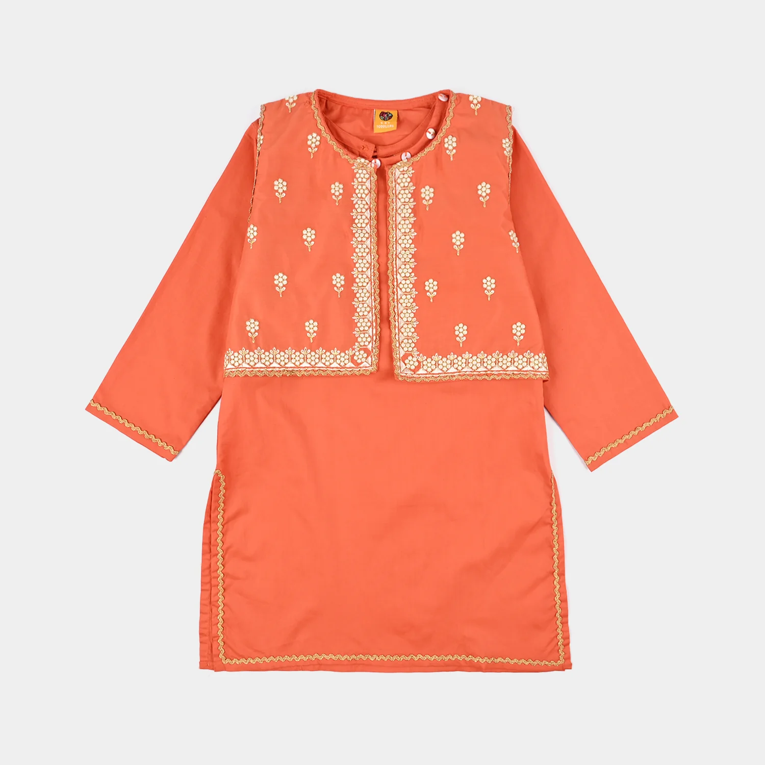 Girls Cotton Poplin Emb 3 Pcs Noir - ORANGE - Image 2