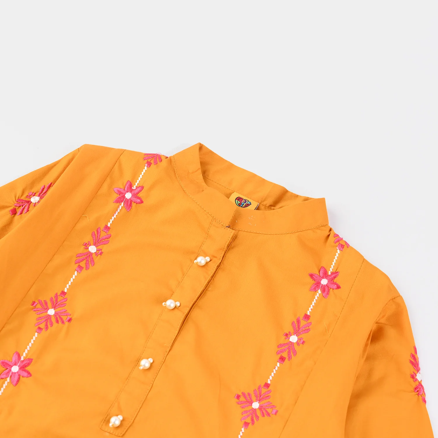 Girls Cotton Poplin EMB Kurti Saroor-C.Yellow - Image 2