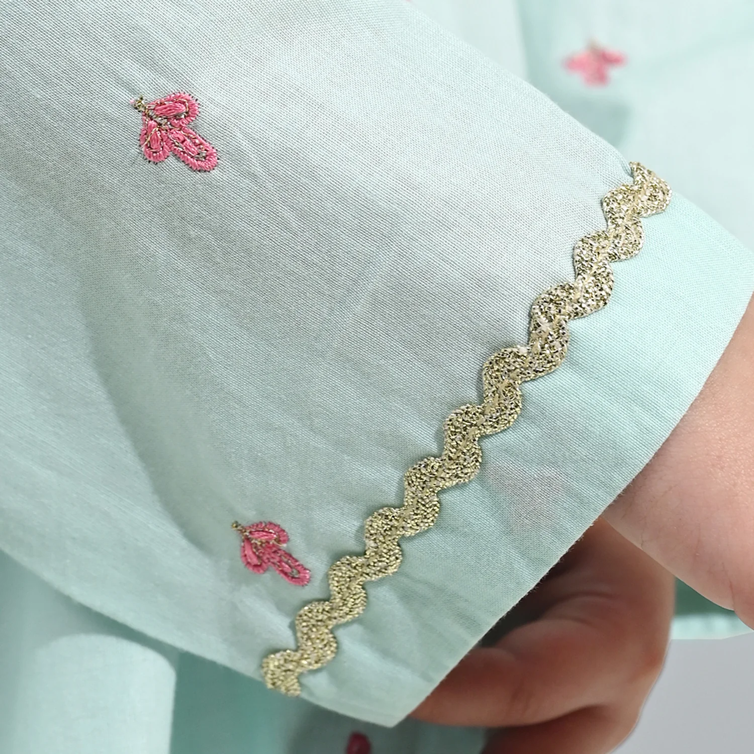 Girls Cotton Poplin Emb Kurti Zohra - Mint Green - Image 4