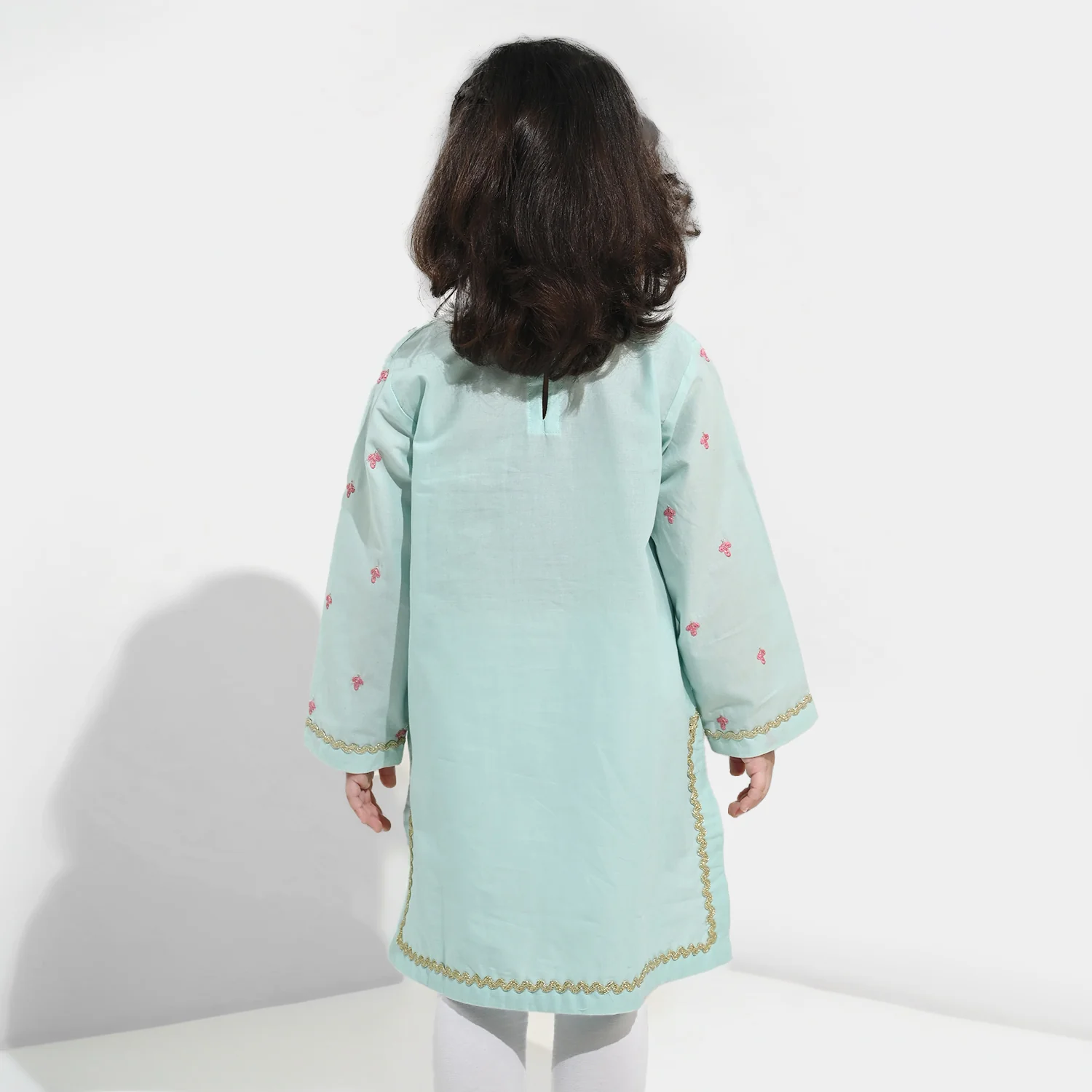 Girls Cotton Poplin Emb Kurti Zohra - Mint Green - Image 6