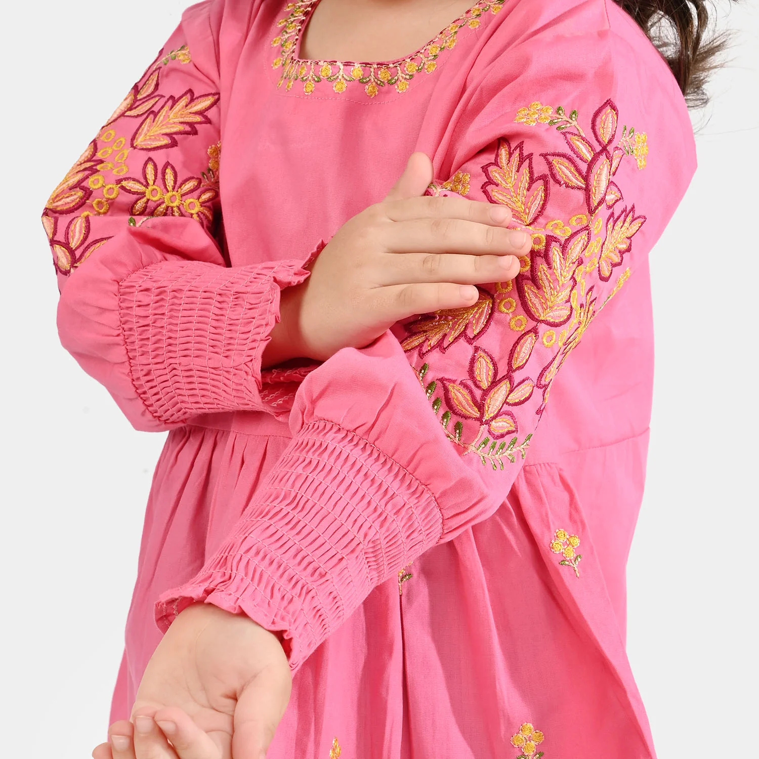 Girls Cotton Poplin Emb Top Pink Candy-Shock.Pink - Image 2