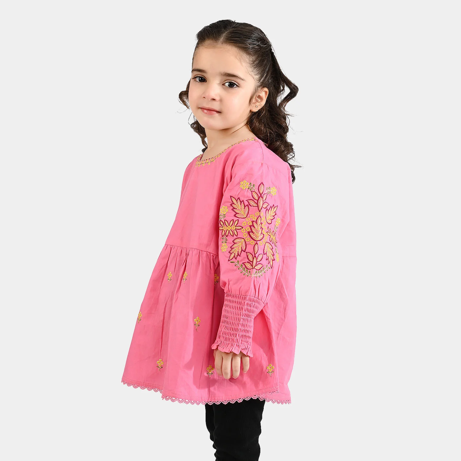 Girls Cotton Poplin Emb Top Pink Candy-Shock.Pink - Image 4