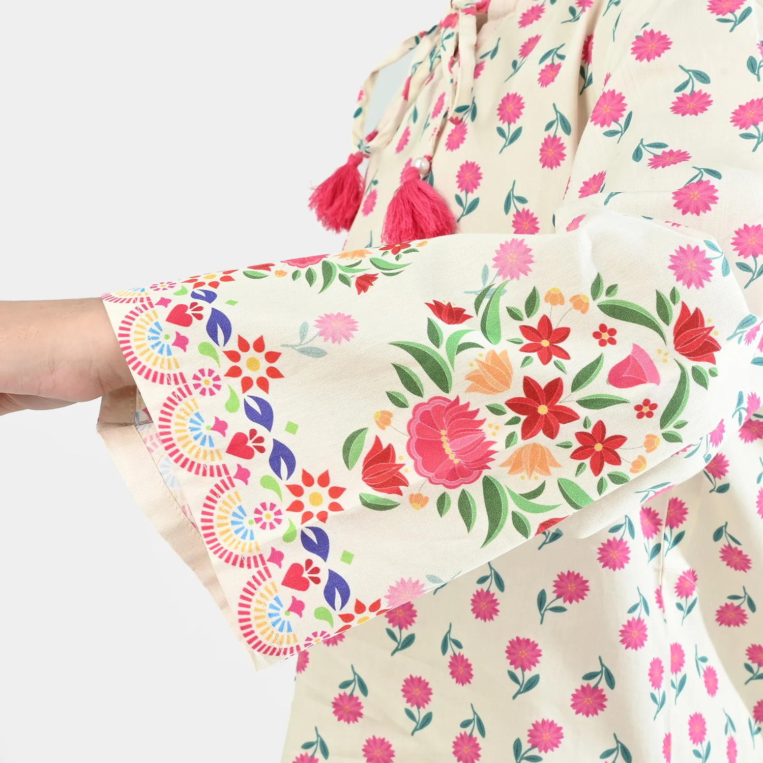 Girls Cotton Poplin Printed 2 Pcs - Off White - Image 4