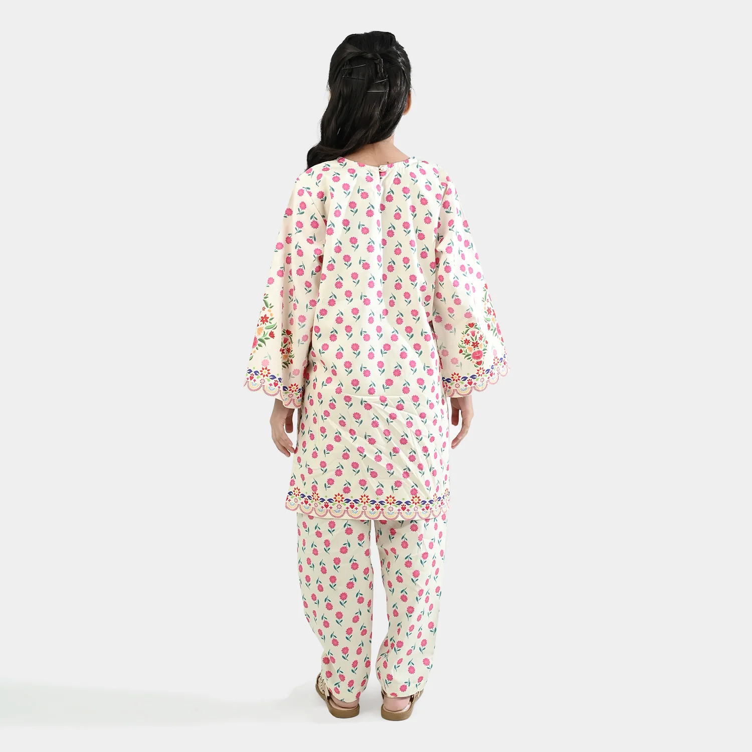 Girls Cotton Poplin Printed 2 Pcs - Off White - Image 6