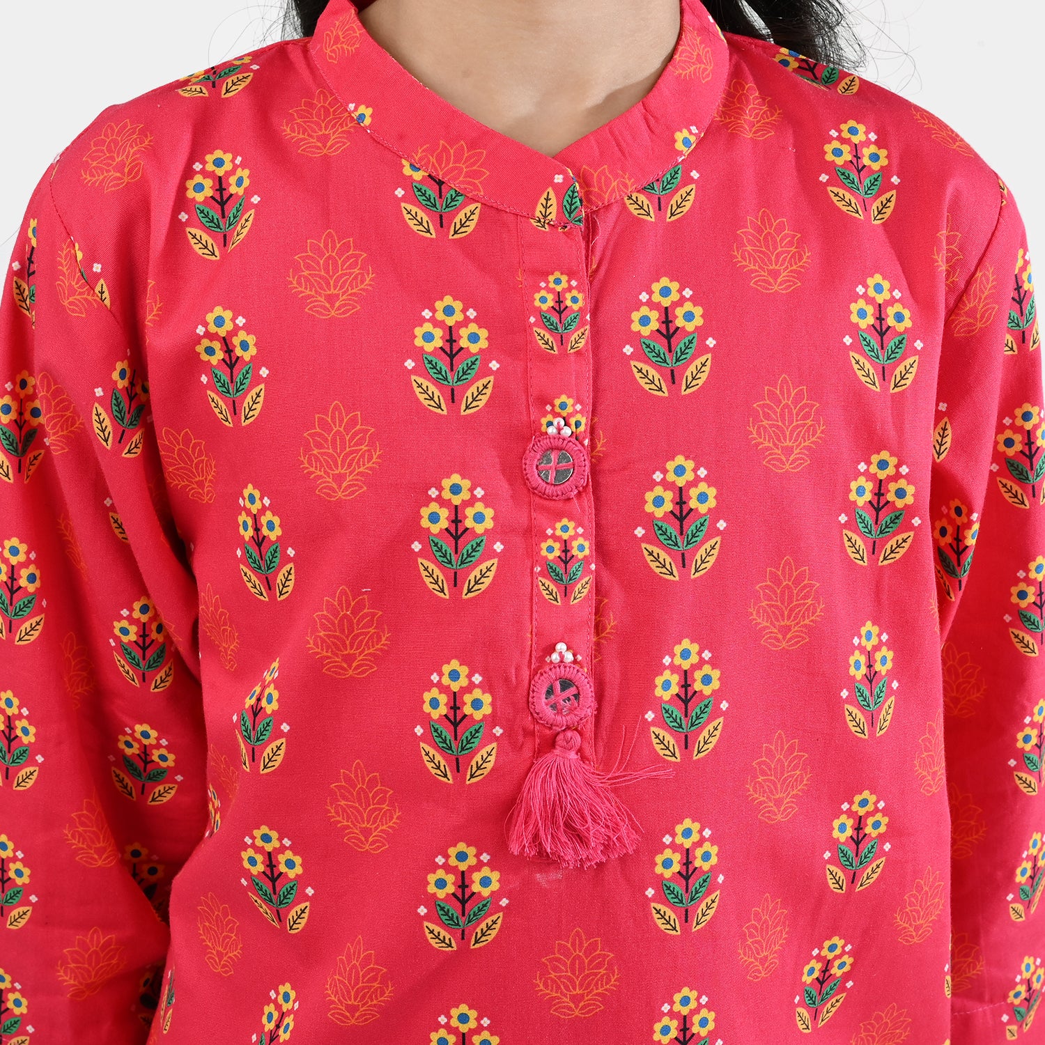 Girls Cotton Poplin Printed 2 Pcs - Red - Image 2