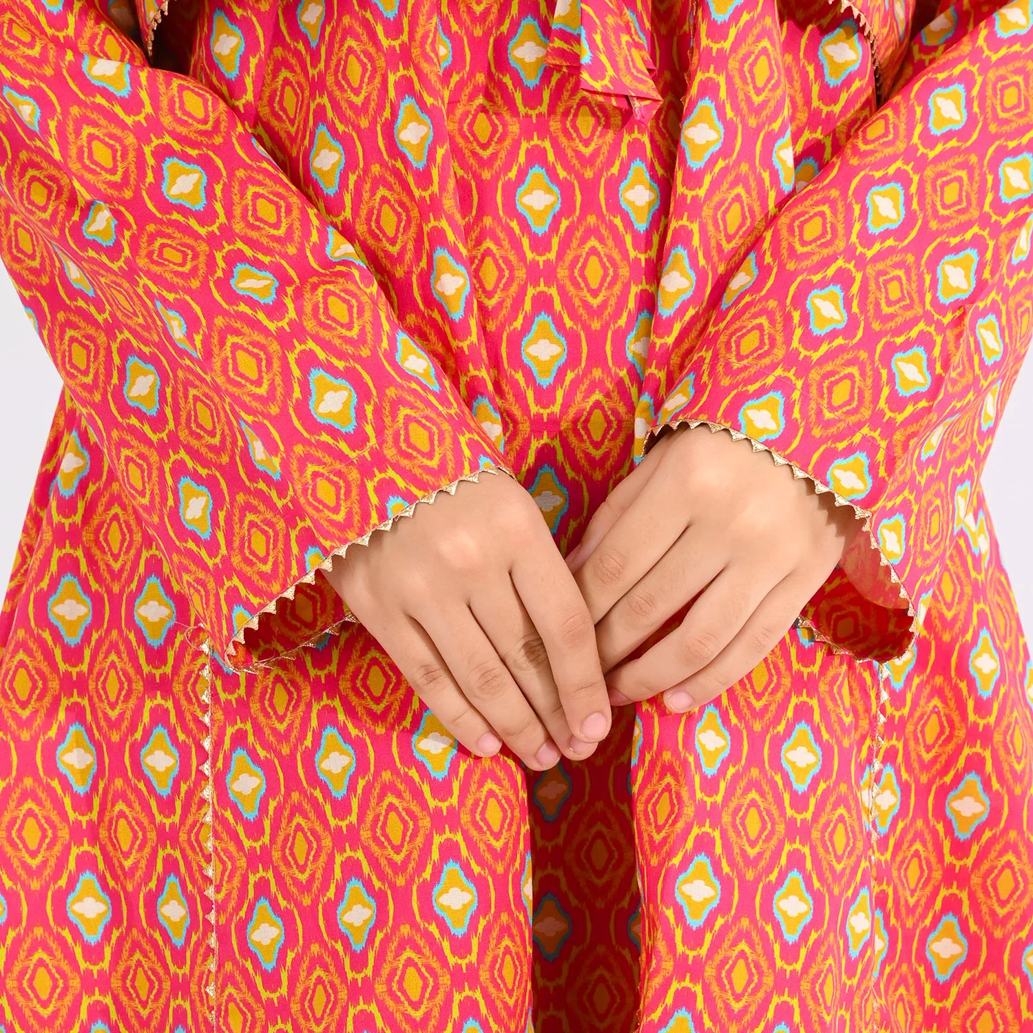 Girls Cotton Printed 3Pcs Pink Koti – Multi - Image 4