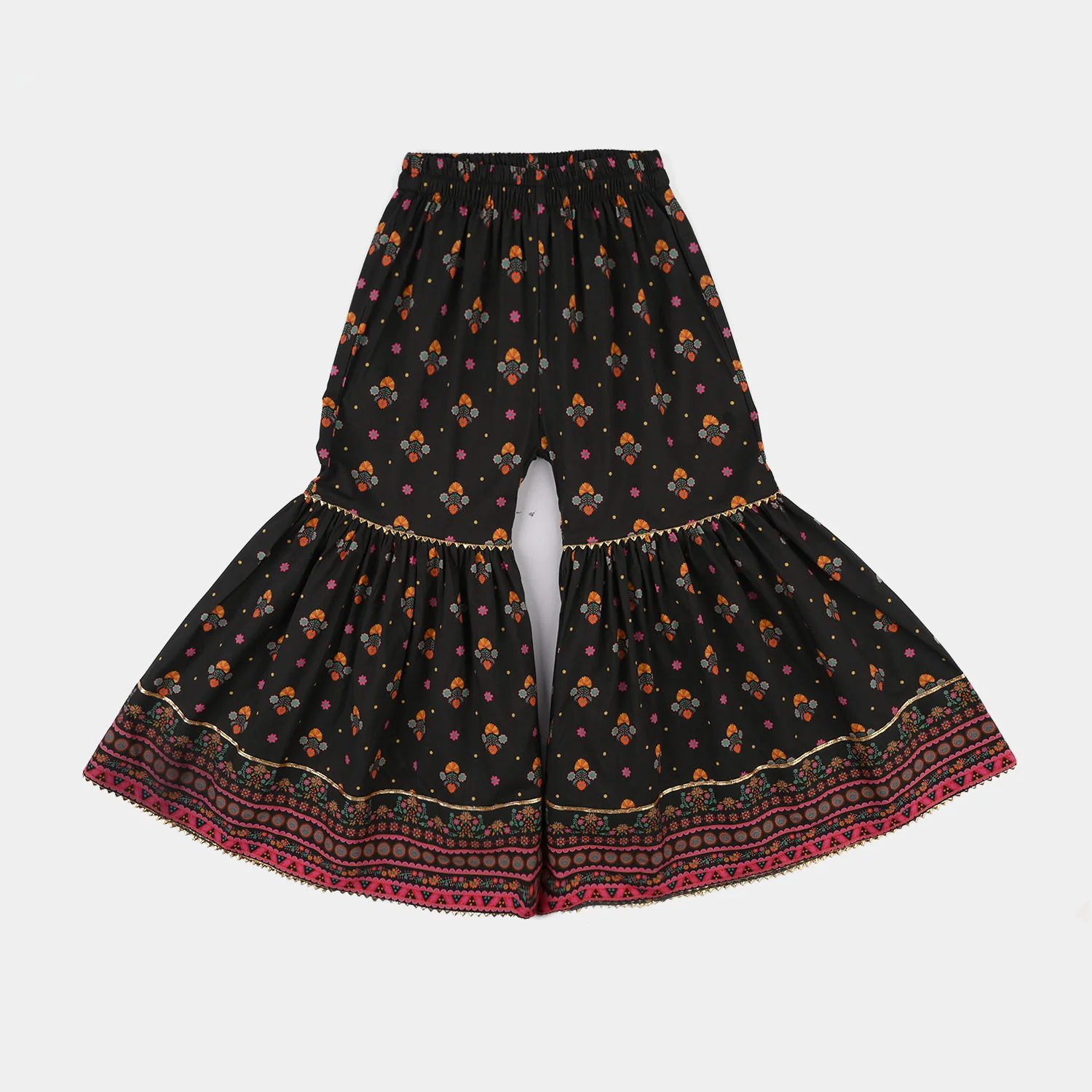 Girls Cotton Printed Gharara (Swan) – Black - Image 3