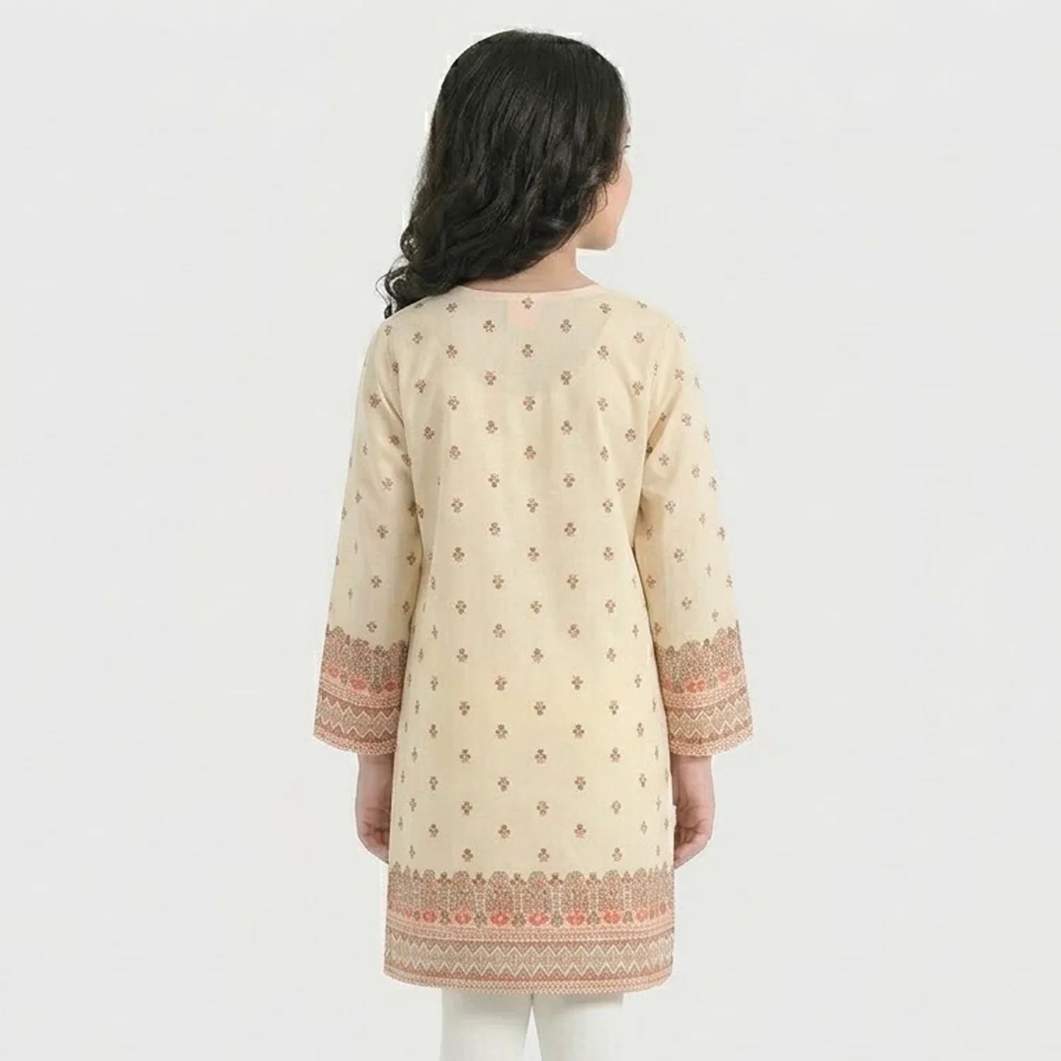 Girls Cotton Printed Kurti (Aelia) - Cream - Image 3