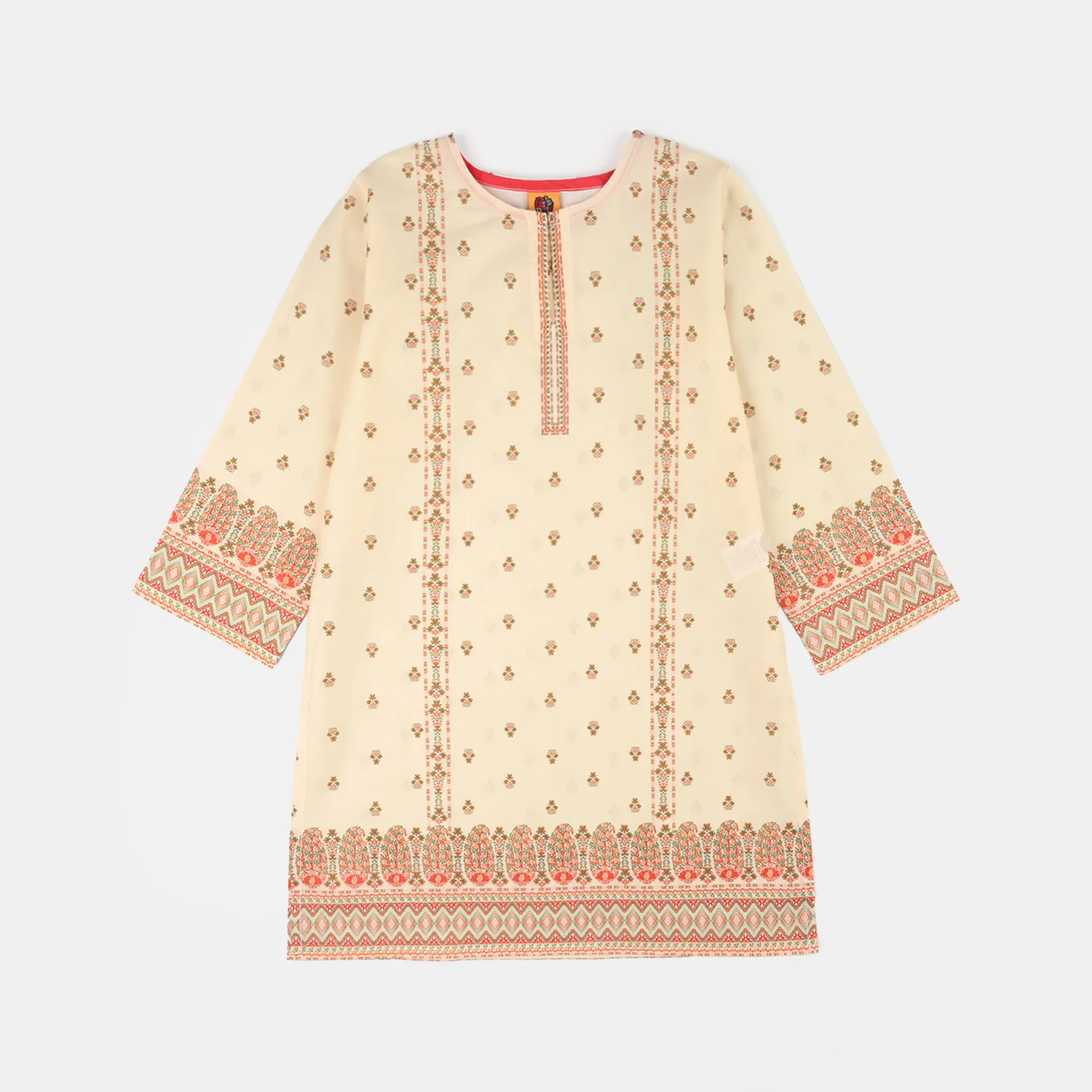 Girls Cotton Printed Kurti (Aelia) - Cream - Image 4