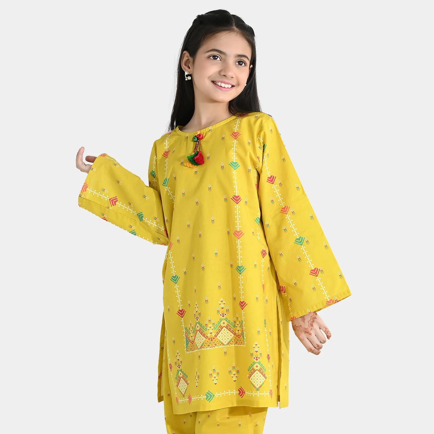 Girls Cotton Printed Kurti (Sunny) – Yellow - Image 2