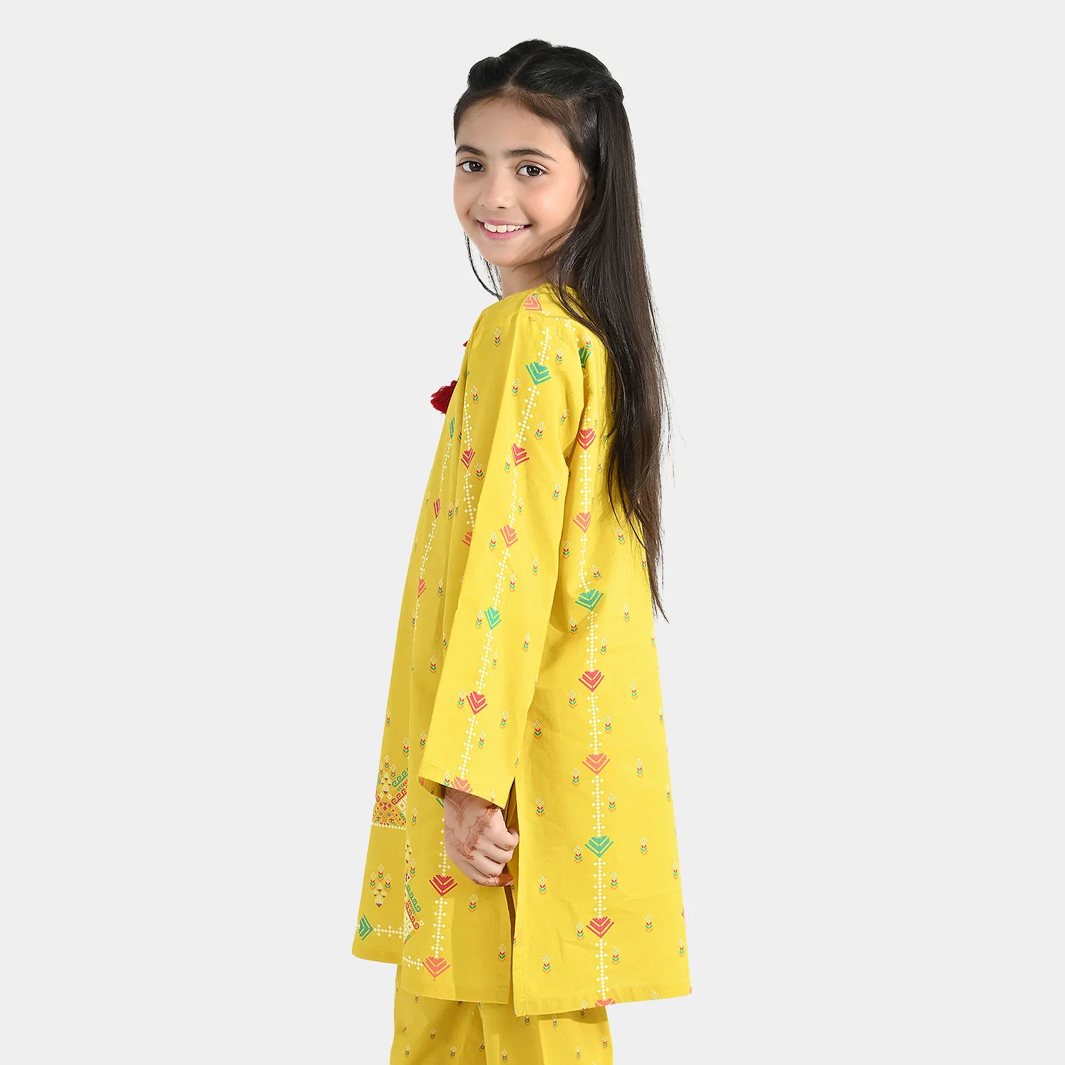 Girls Cotton Printed Kurti (Sunny) – Yellow - Image 3