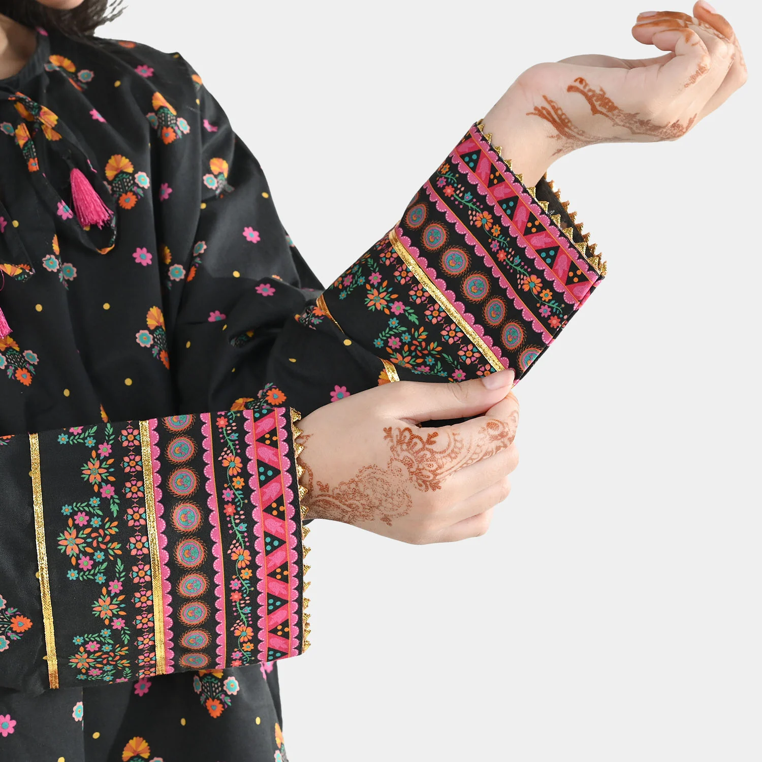 Girls Cotton Printed Kurti (Swan) - Black - Image 2
