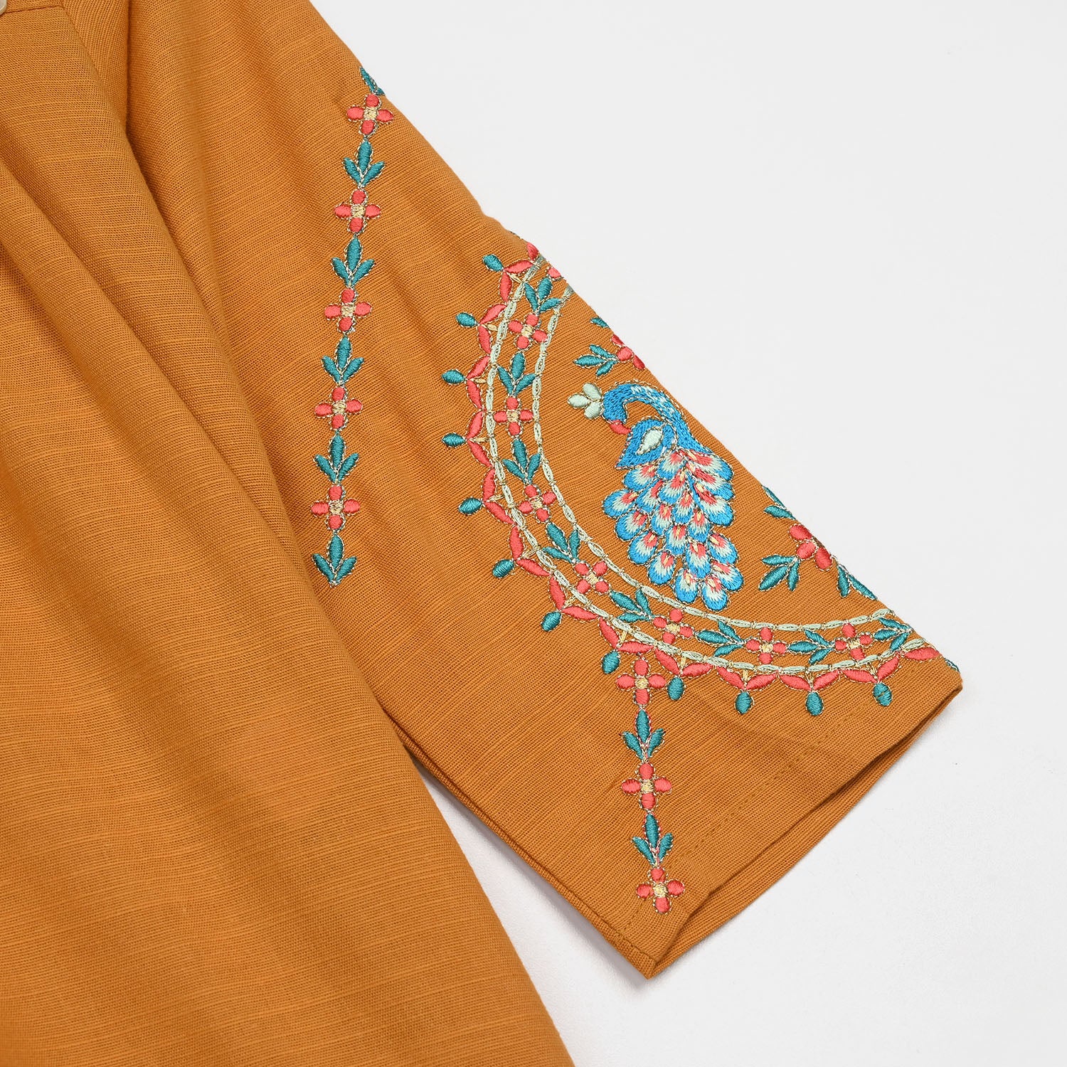 Girls Cotton Slub Embroidered Kurti - Mustard - Image 7