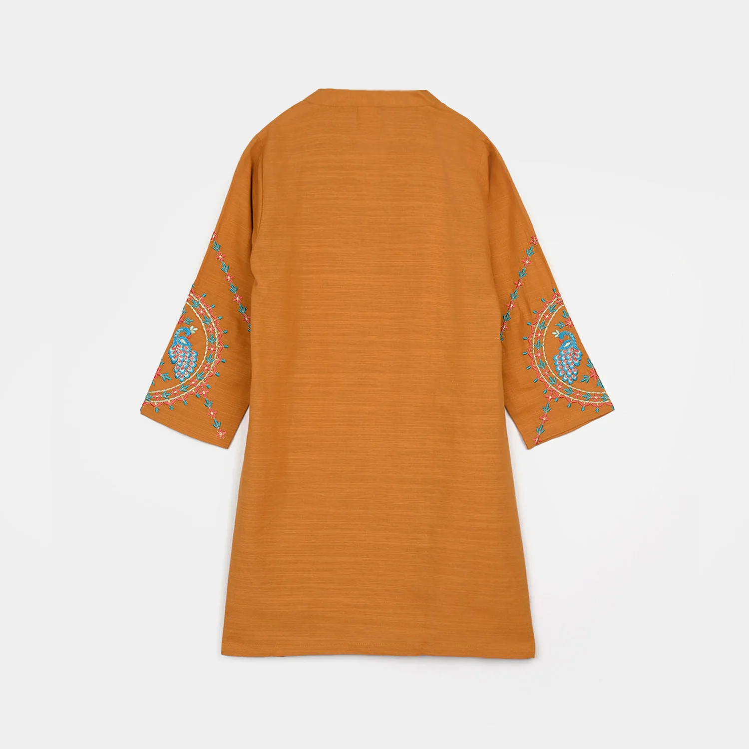 Girls Cotton Slub Embroidered Kurti - Mustard - Image 8