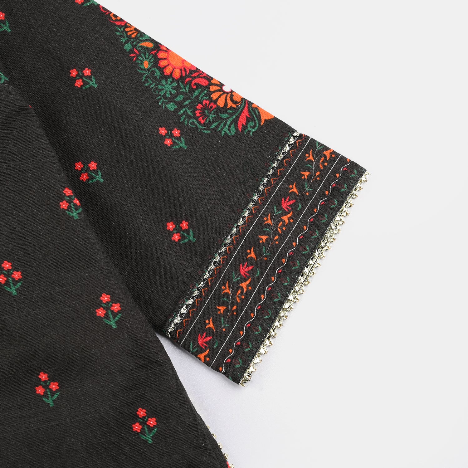 Girls Cotton Slub Printed Kurti Red Motif - Black - Image 3
