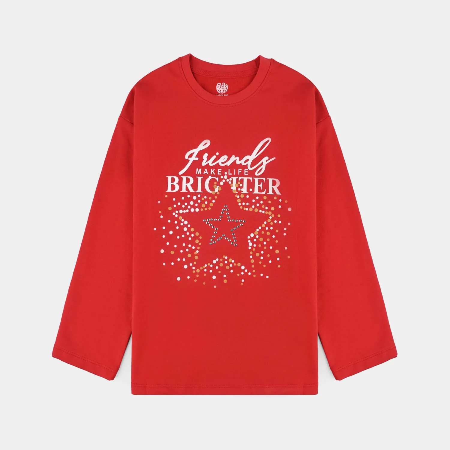 Girls Cotton Terry T-Shirt (Friends) - Red