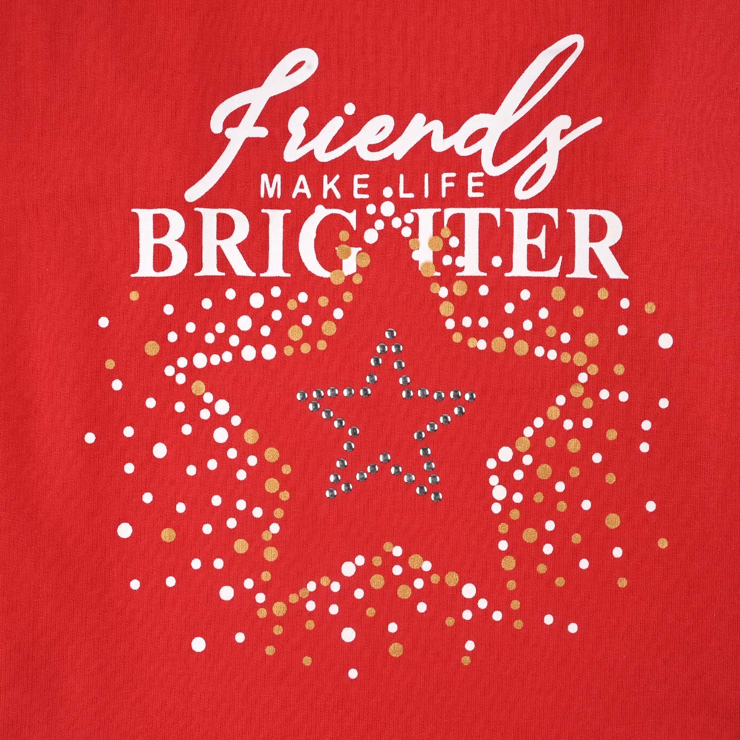 Girls Cotton Terry T-Shirt (Friends) - Red - Image 3