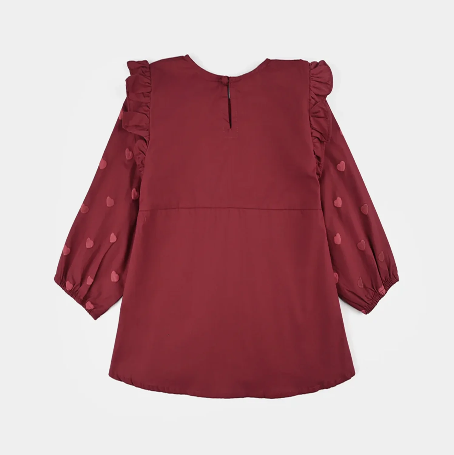 Girls Cotton Top Puffy Hearts - Maroon - Image 7