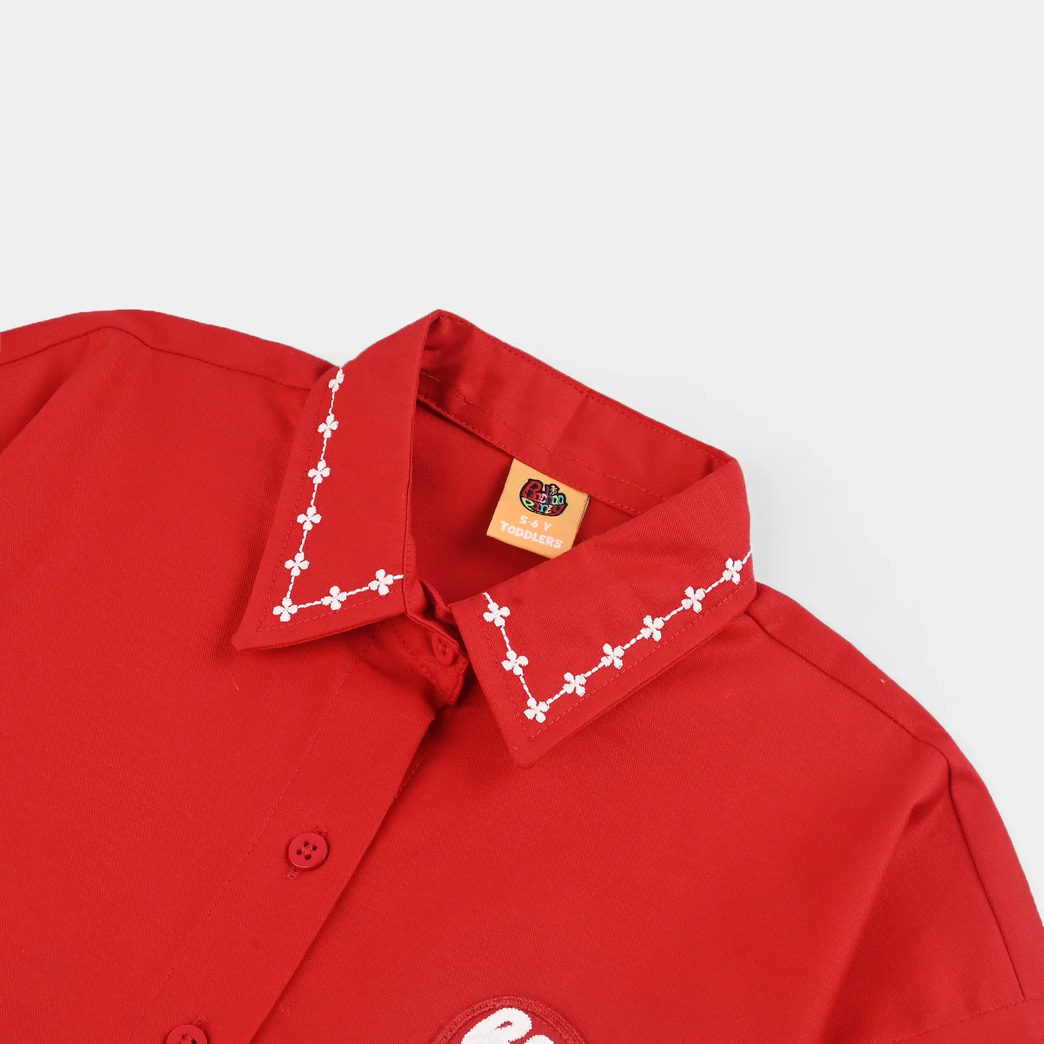 Girls Cotton Twill Embroidered Top - RED - Image 3
