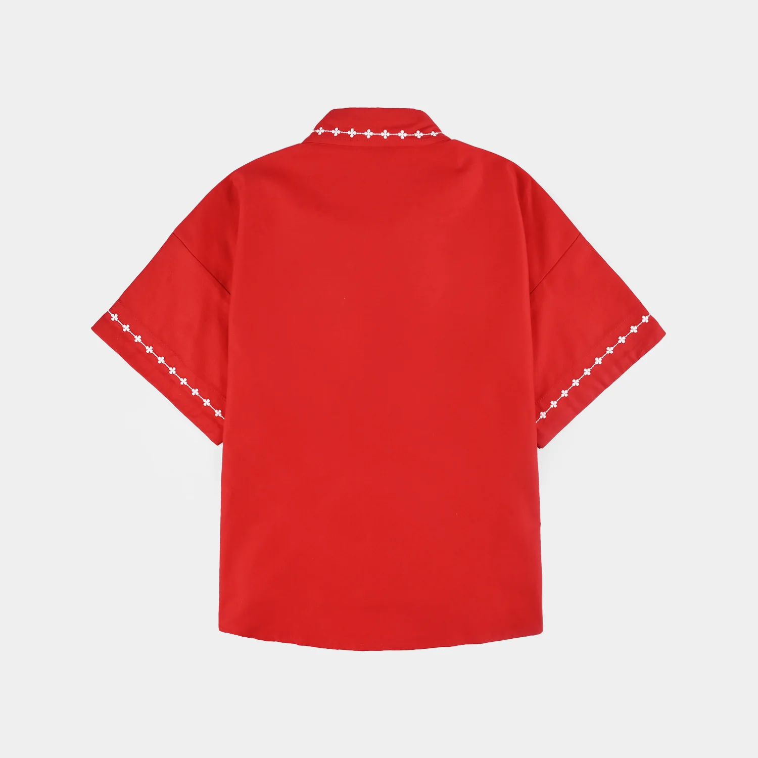 Girls Cotton Twill Embroidered Top - RED - Image 4