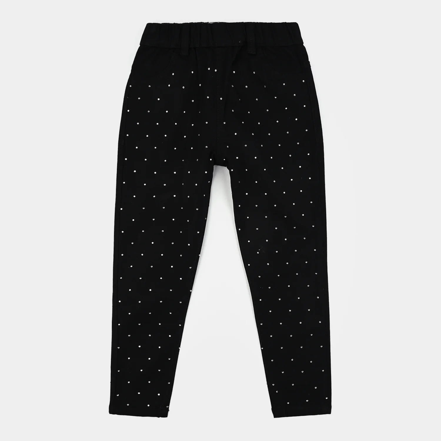 Girls Cotton Twill Jeggings Studs-BLACK