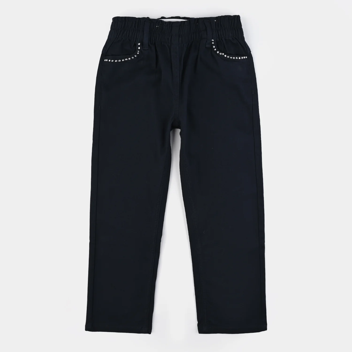 Girls Cotton Twill Pant Studs-NAVY