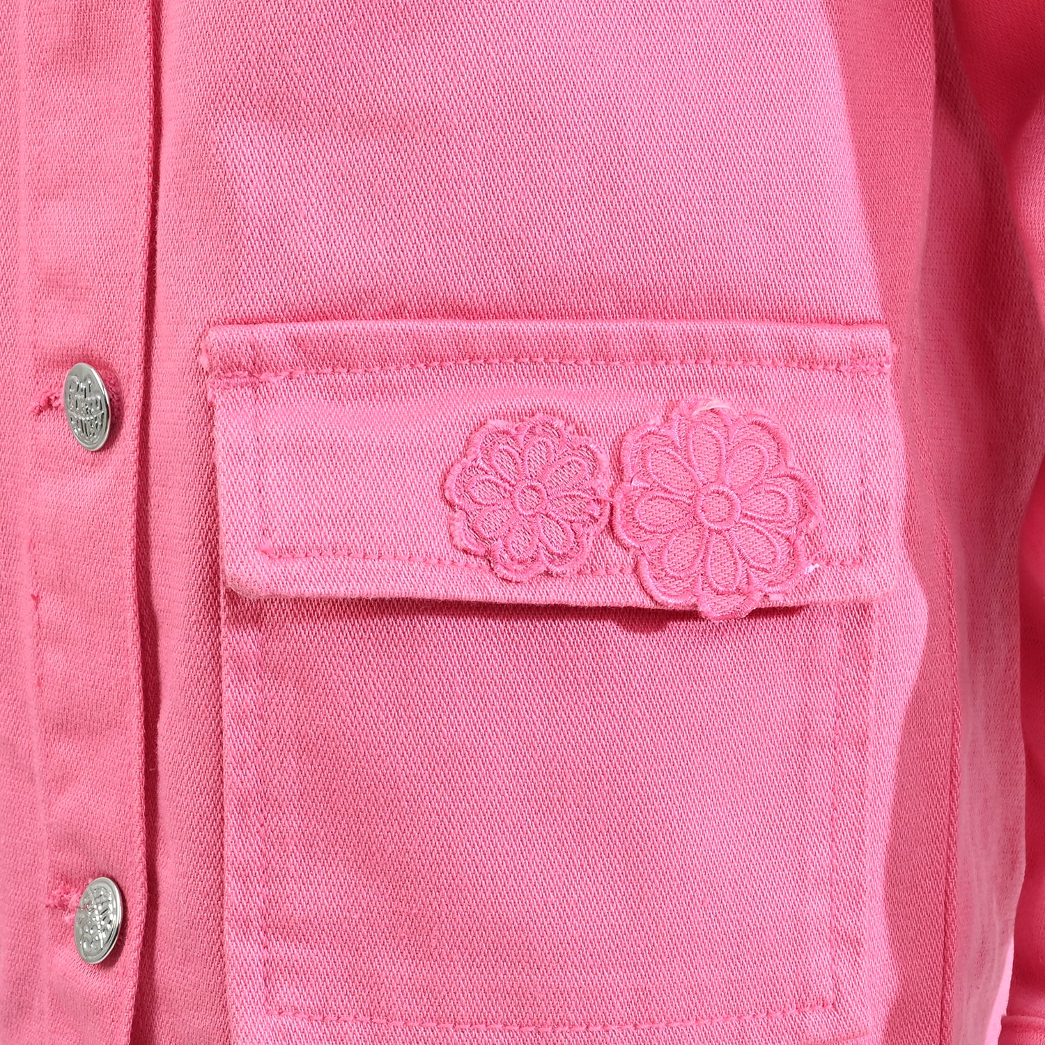 Girls Cotton Twill Woven Jacket Flowers-PINK - Image 4