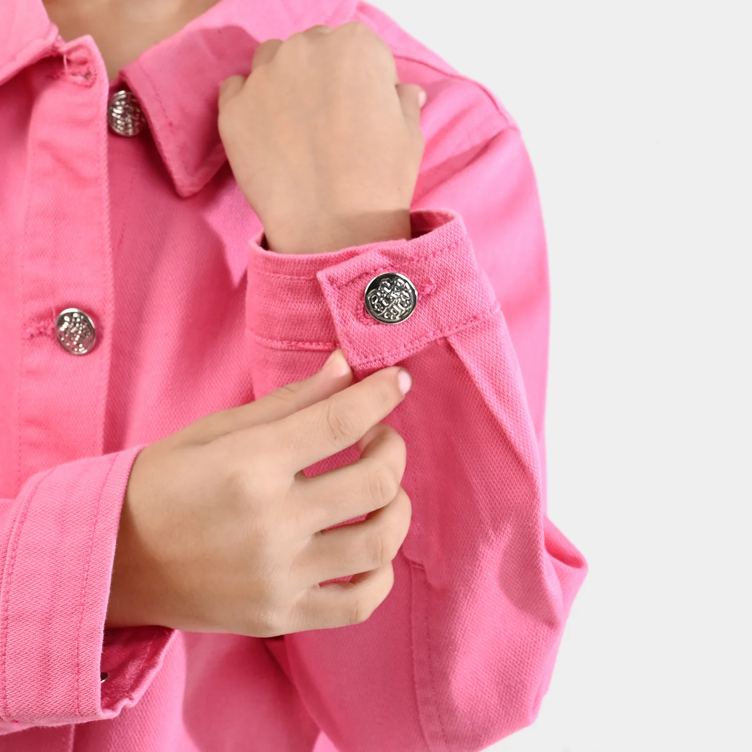 Girls Cotton Twill Woven Jacket Flowers-PINK - Image 5