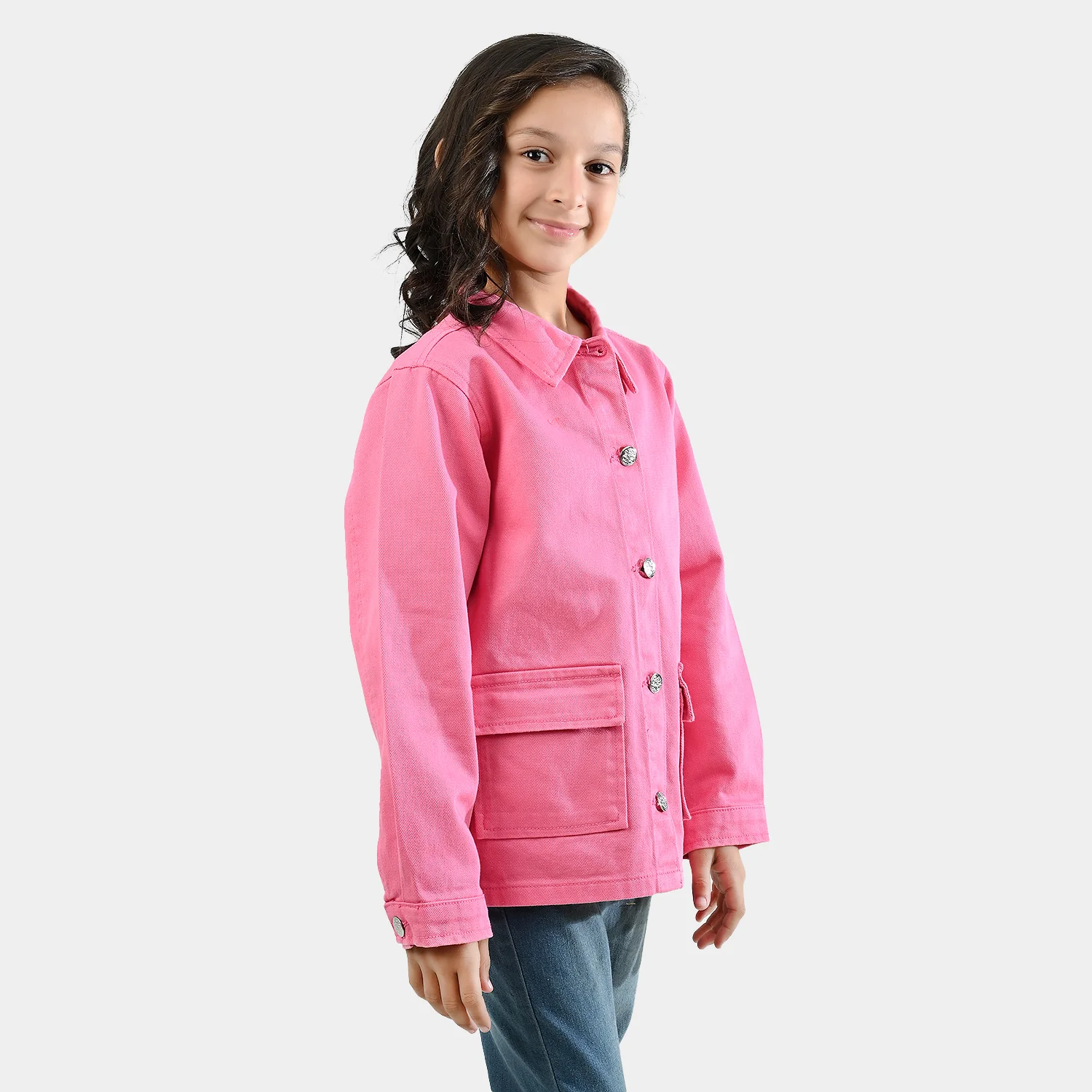 Girls Cotton Twill Woven Jacket Flowers-PINK - Image 6