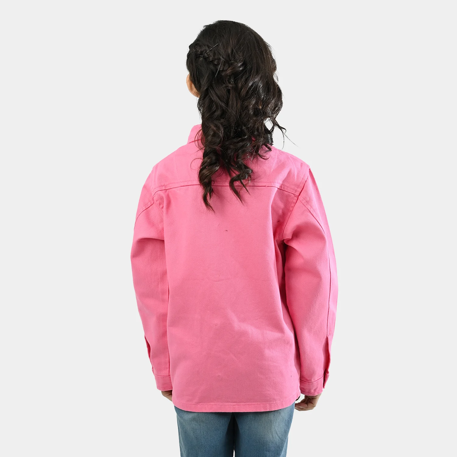 Girls Cotton Twill Woven Jacket Flowers-PINK - Image 7