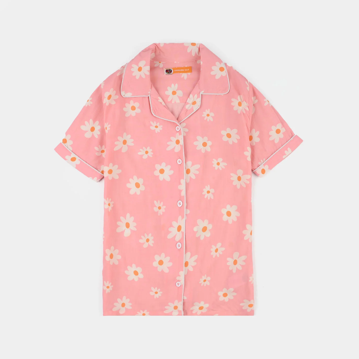 Girls Cotton Viscose Night Suit (Summer Vibes) - Pink - Image 2