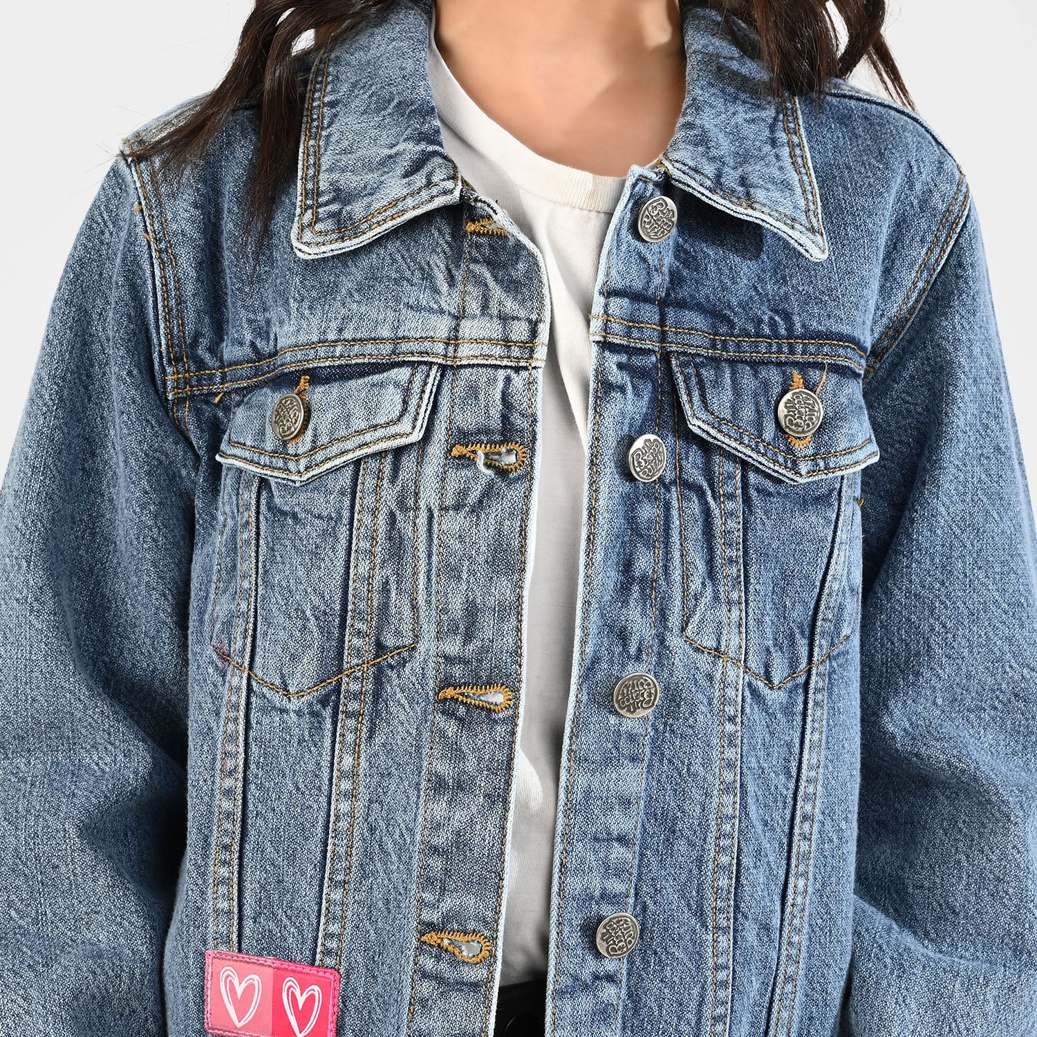 Girls Denim Rigid Jacket Hearts - Light Blue - Image 2