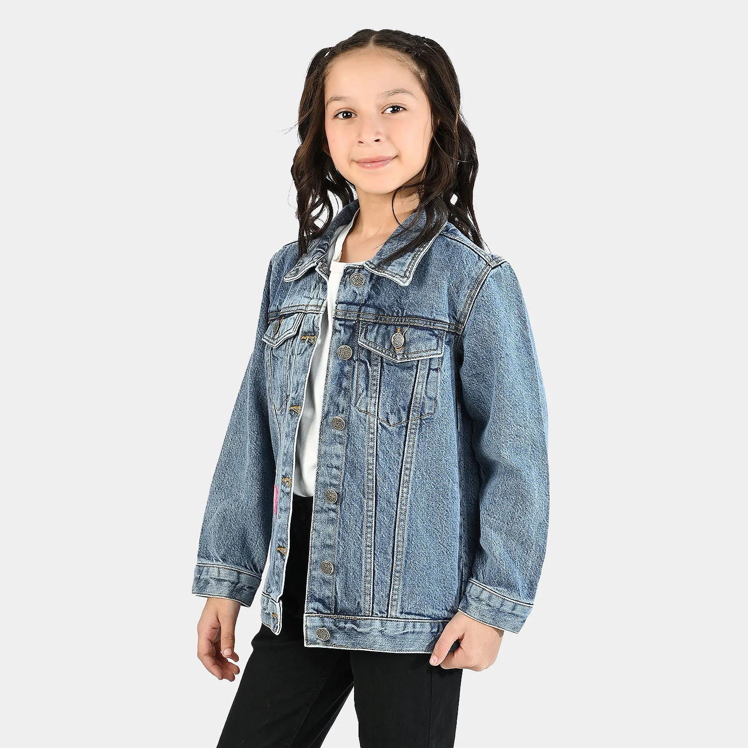 Girls Denim Rigid Jacket Hearts - Light Blue - Image 4