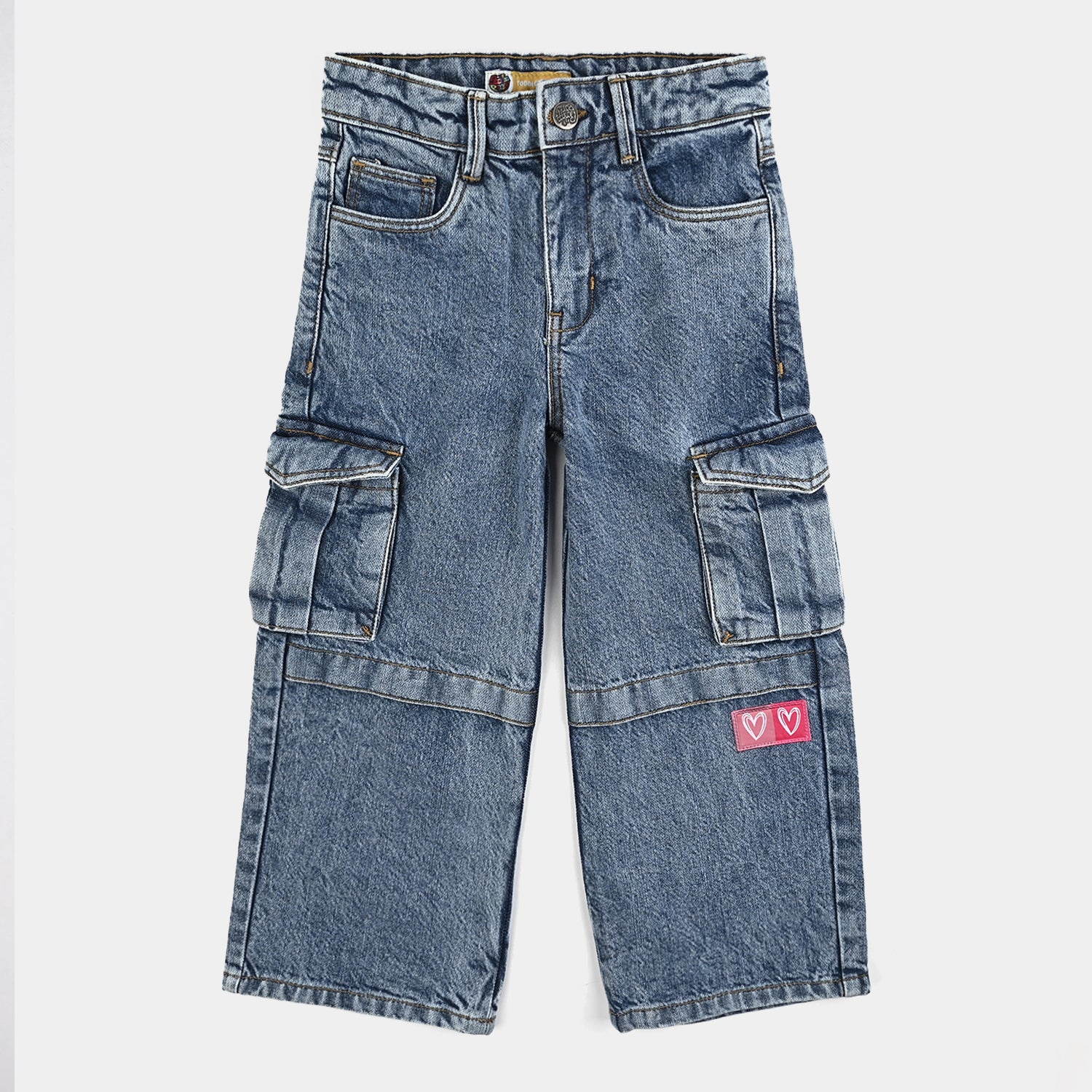 Girls Denim rigid Pant (Hearts) - Blue