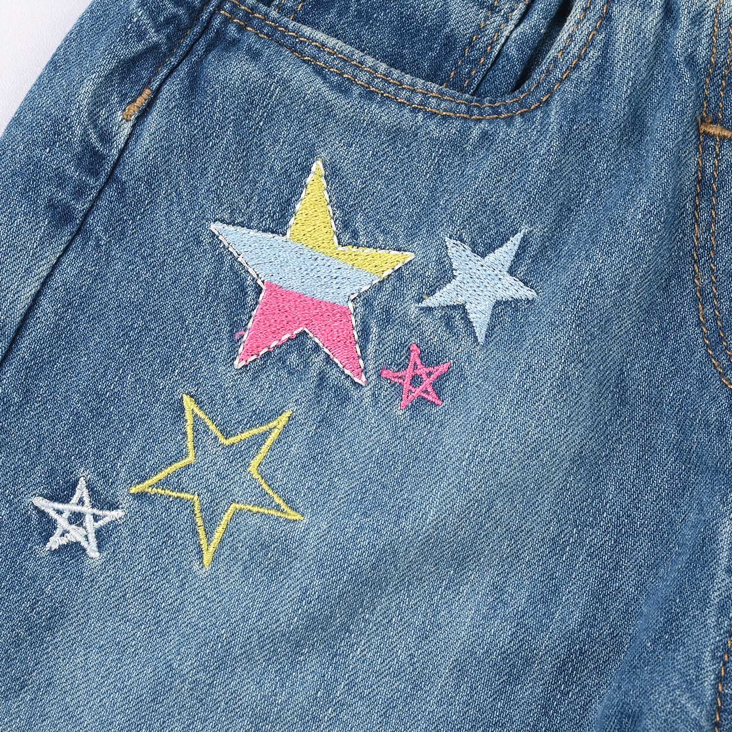 Girls Denim Rigid Shorts (Star) - Mid Blue - Image 3