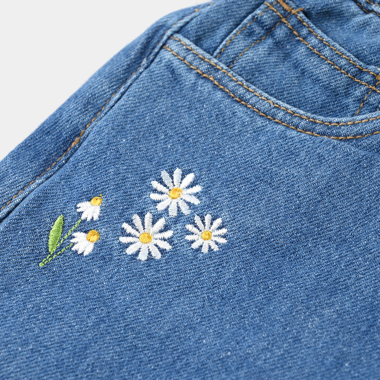 Girls Denim Rigid Shorts (Flowers) – Mid Blue - Image 3