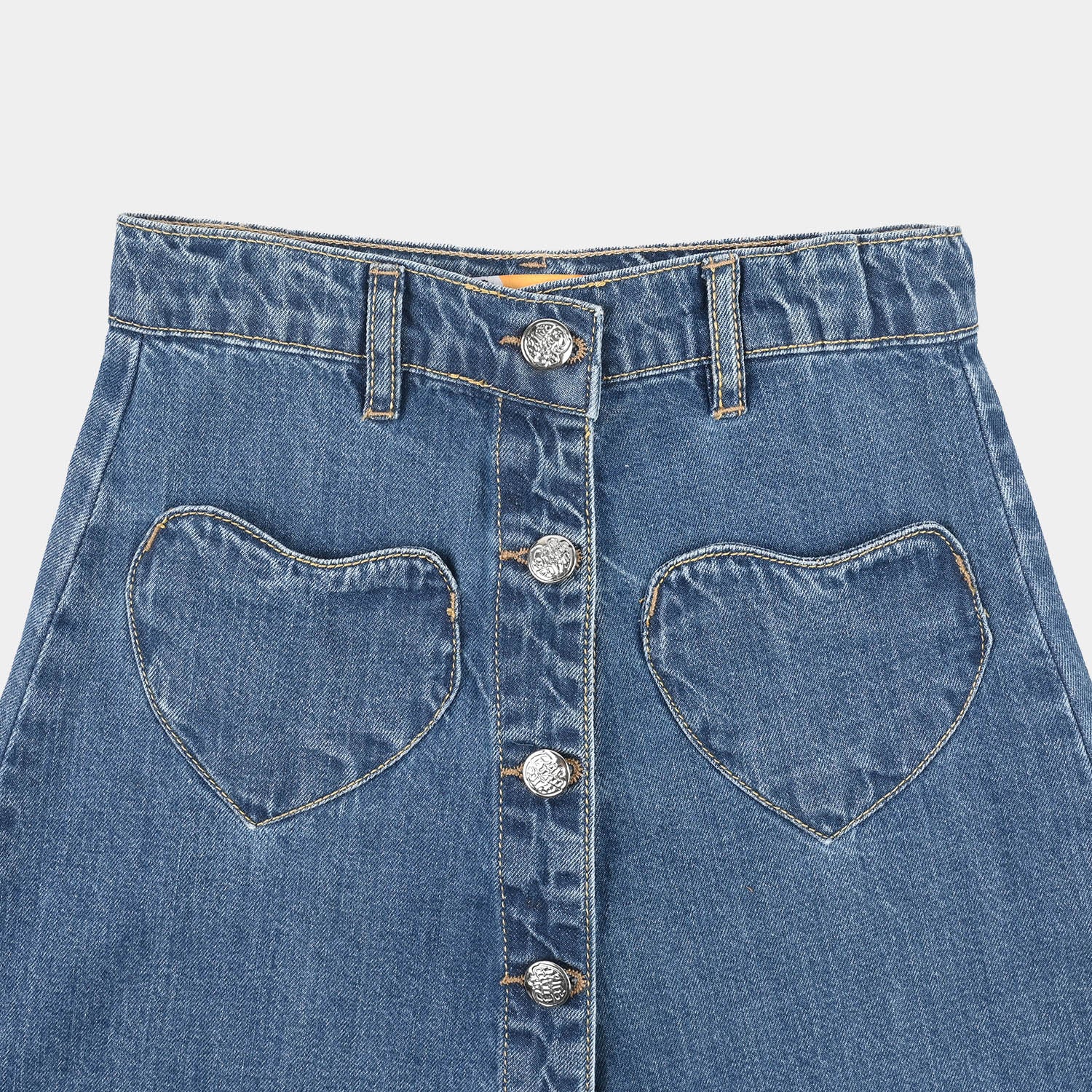 Girls Denim rigid Skirt Heart Patch-M.Blue - Image 3