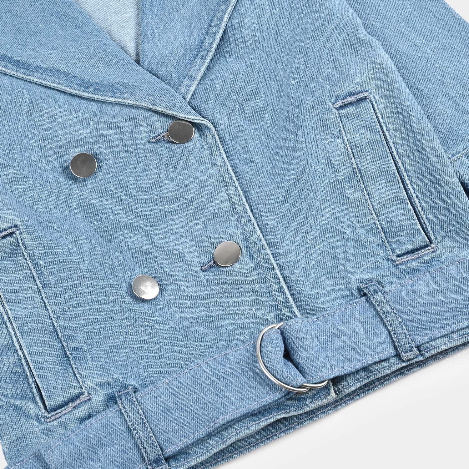 Girls Denim Stretch Jacket Overlap-Light Blue - Image 3
