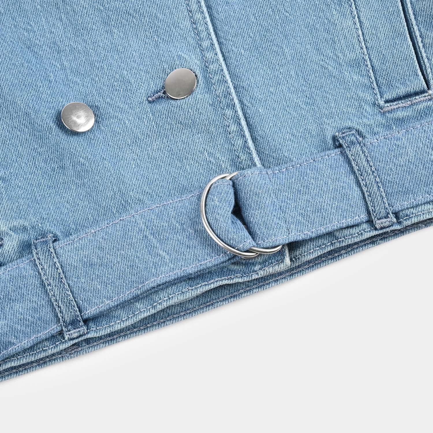 Girls Denim Stretch Jacket Overlap-Light Blue - Image 4