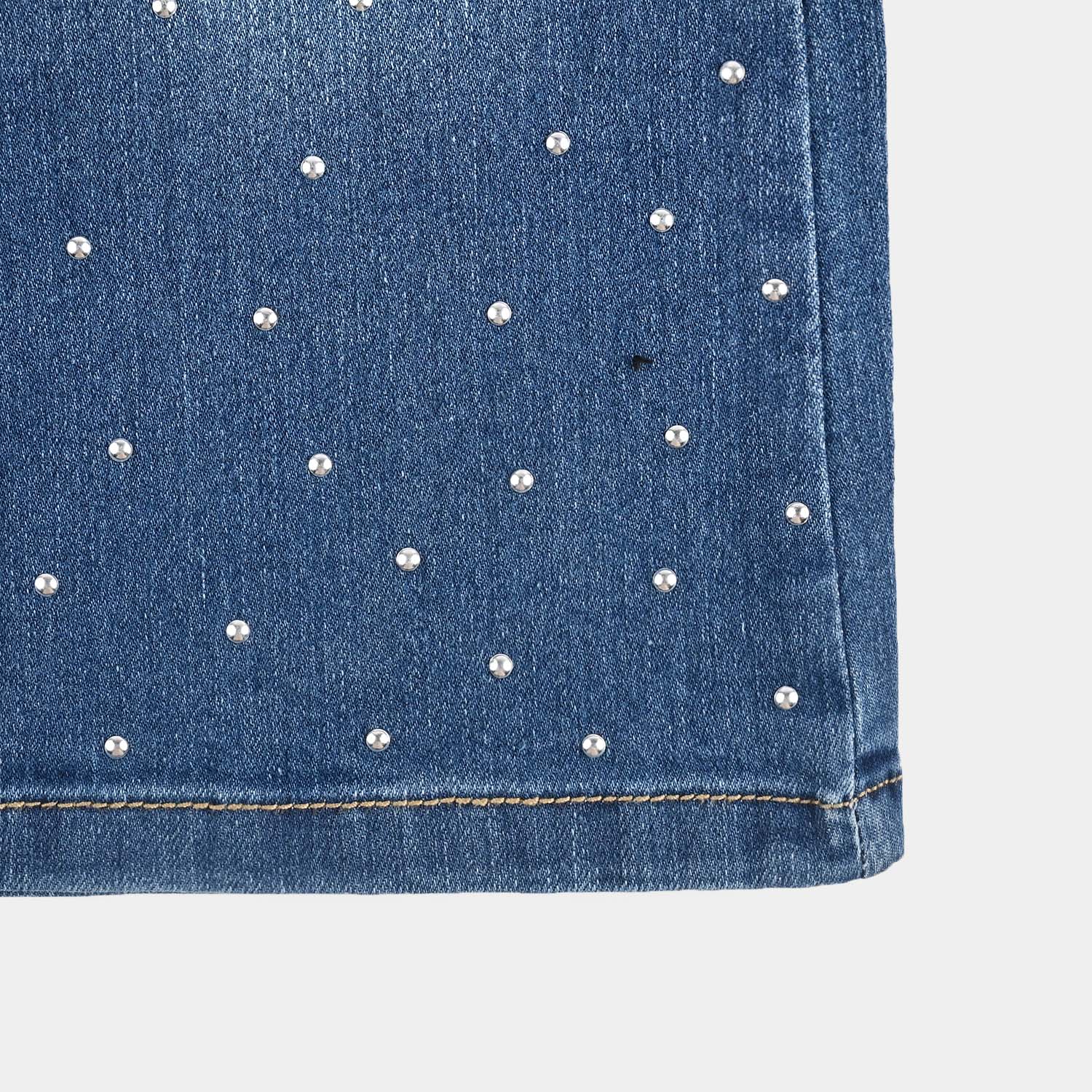 Girls Denim Stretch Jeggings Studded Flared-DARK BLUE - Image 3