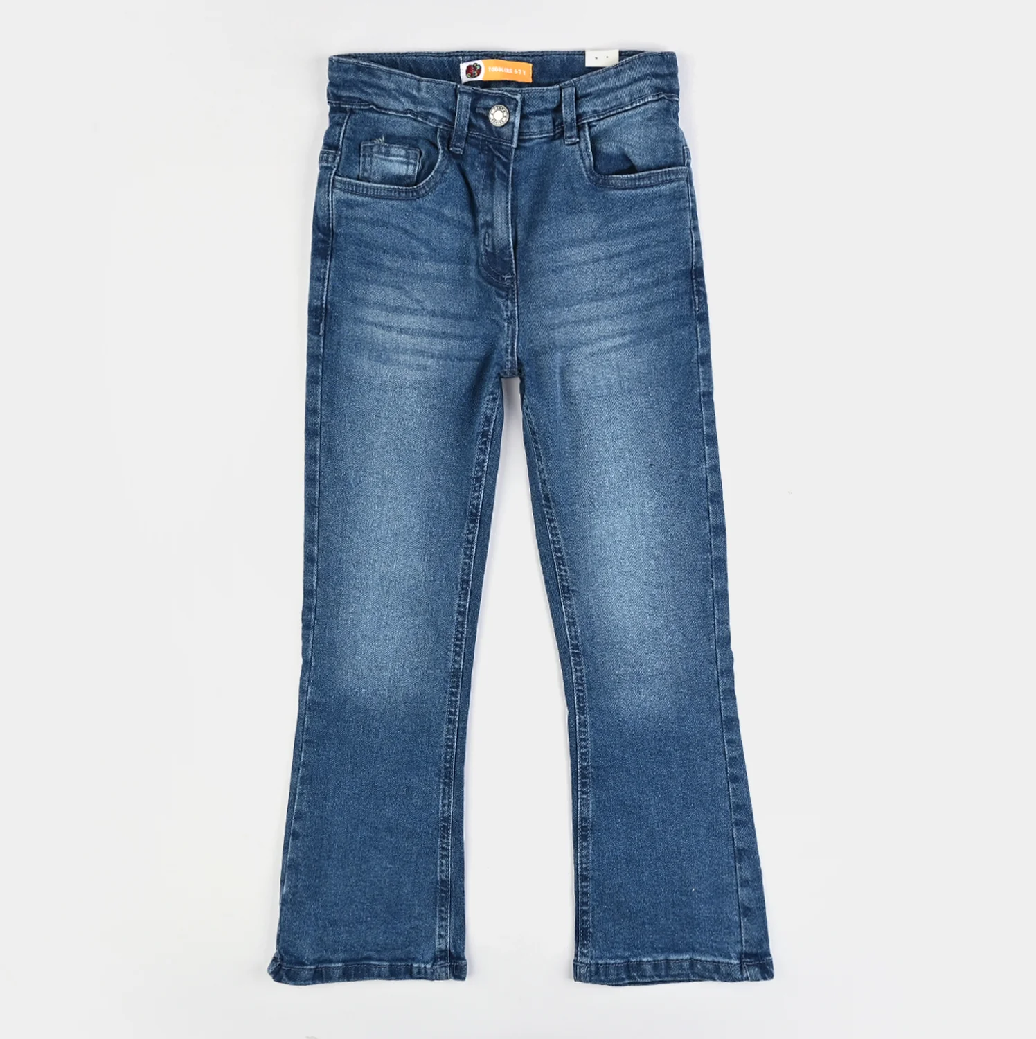 Girls Denim Stretch Pant Basic Flared Fit-Mid Blue