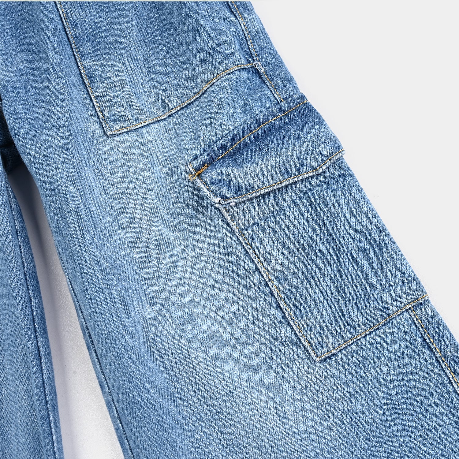 Girls Denim Stretch Pant Cargo - Mid Blue - Image 2