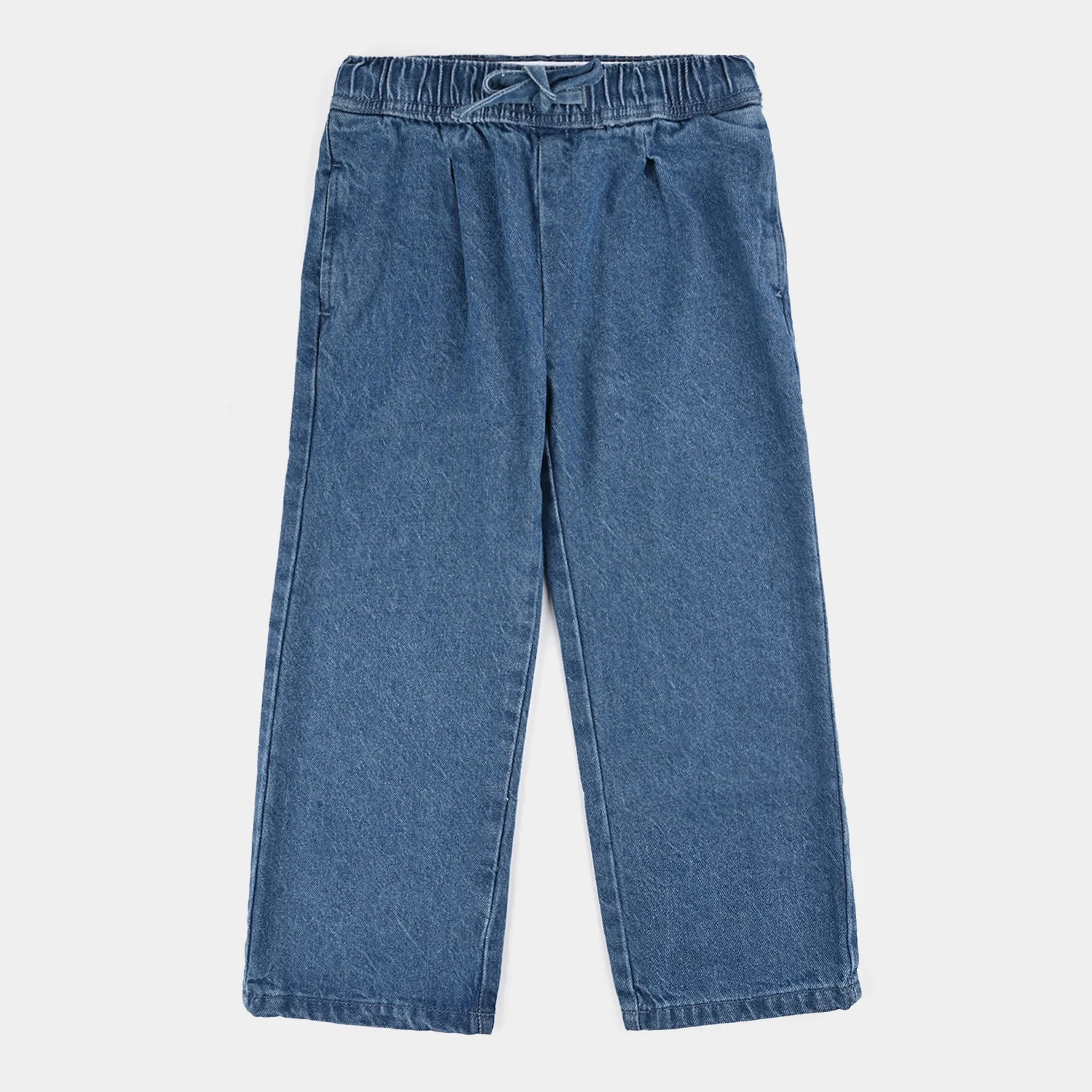 Girls Denim Stretch Pant Darted Wide Leg-Mid Blue