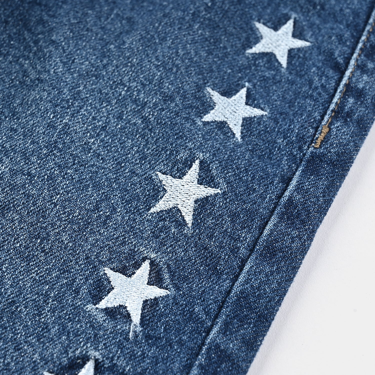 Girls Denim Stretch Pants Embroidered Star - Dark Blue - Image 3