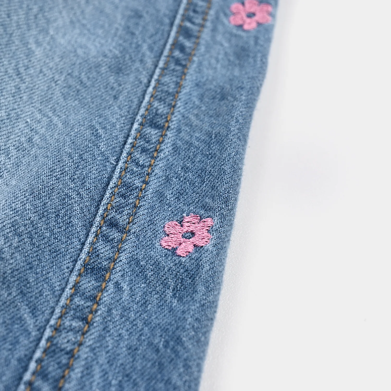 Girls Denim Stretch Pant Flower Embroidered - Light Blue - Image 3