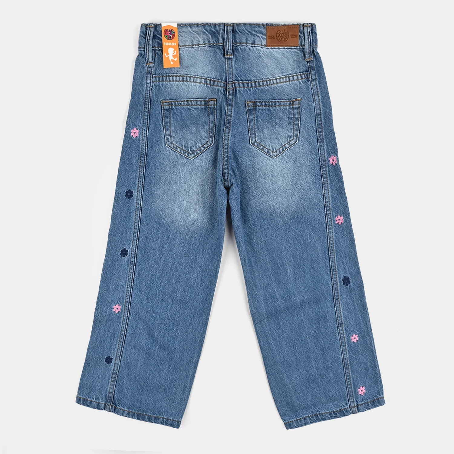 Girls Denim Stretch Pant Flower Embroidered - Light Blue - Image 4