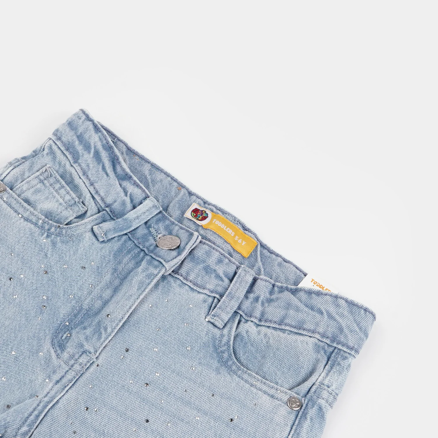 Girls Denim Stretch Pant Pearls & Studs-Ice Blue - Image 2