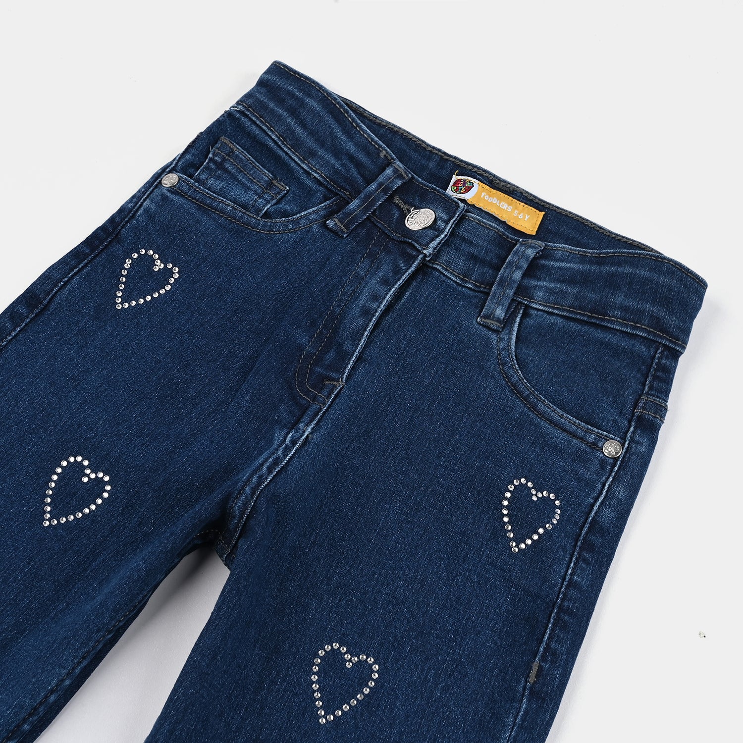 Girls Denim Stretch Pant Sequins Heart-Mid Blue - Image 2