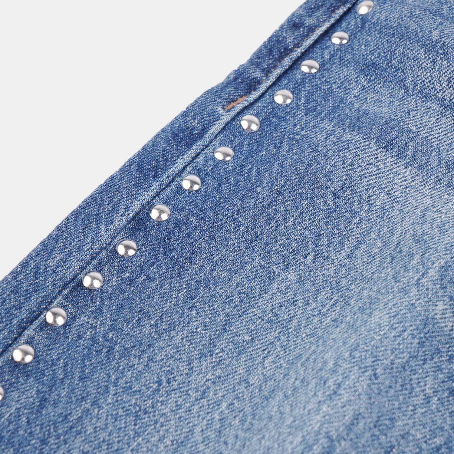 Girls Denim Stretch Pant Side Seams Studs-Mid Blue - Image 3